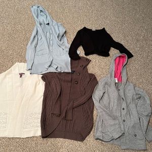 Girls size large sweaters and shrugs slightly worn